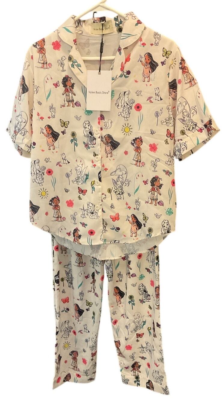 Tinker Bell Fairy Tale Princess Pocahontas Satiny Pajamas Set Large